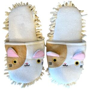 NWT Microfiber Mopping Cat Slippers Size 7.5 Cream Pink Brown